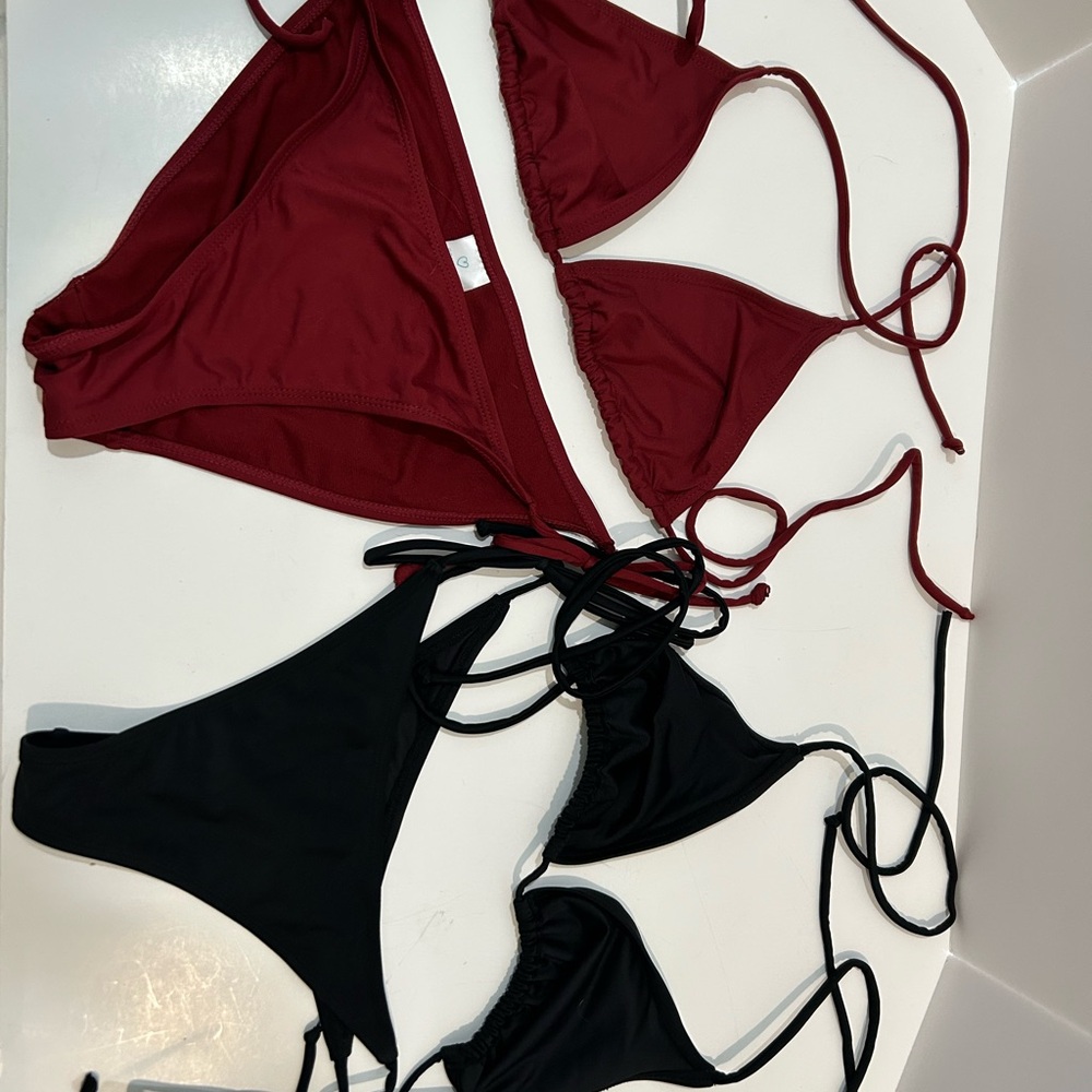 Women's Burgundy and Black Bikini Set